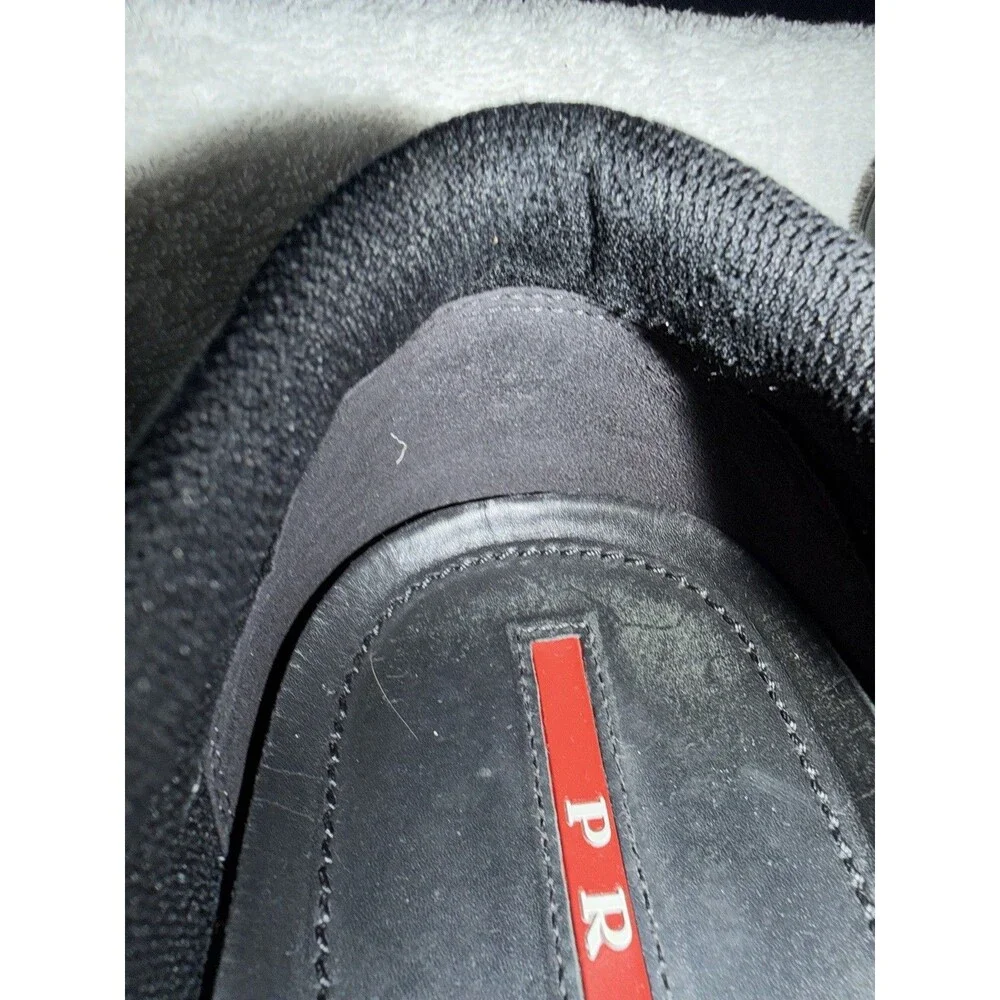 PRADA Men's Leather Lace-Up Sneaker Black/Red Stripe EU 42 US 9 4E3256